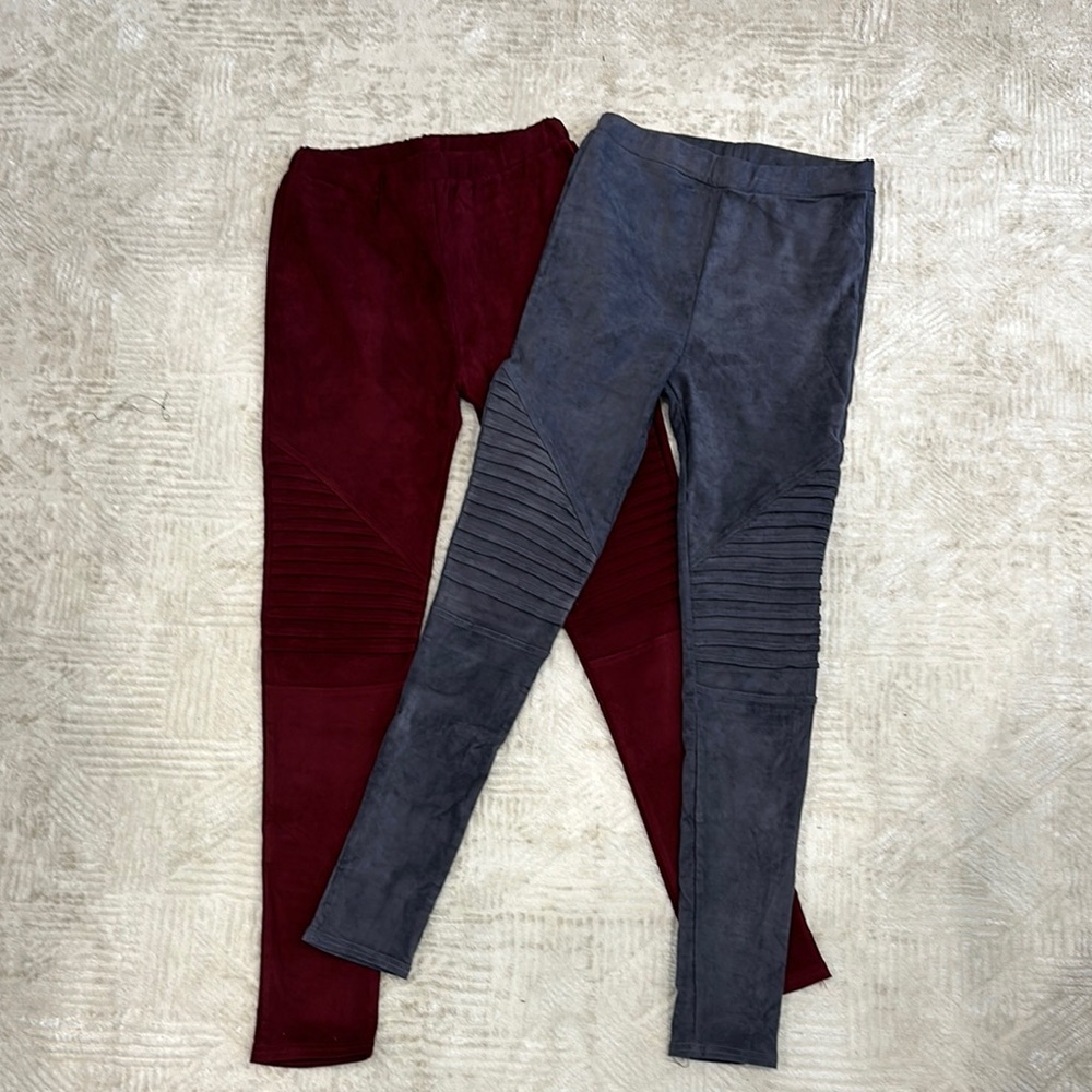Burgundy and Gray Suede Leggings
